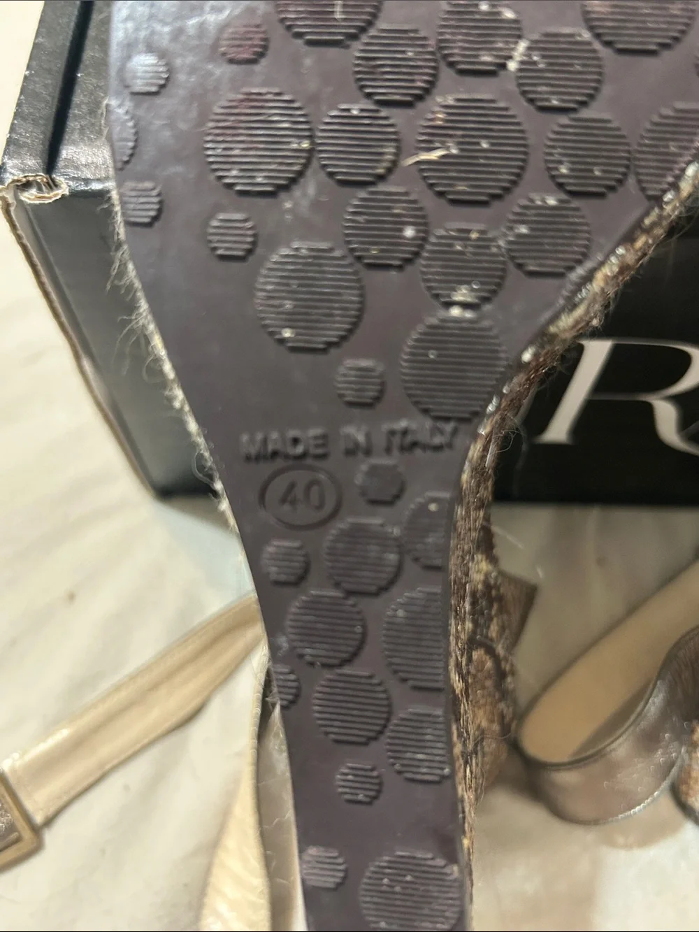 Jimmy Choo Pewter Metallic Snakeskin-Print Wedge Sandals